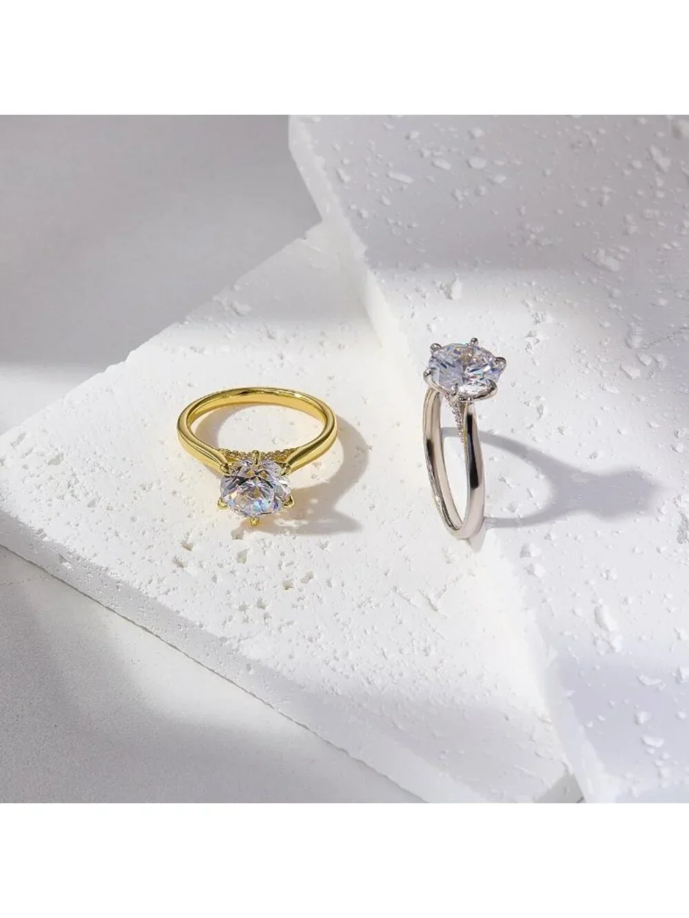 Stunning CZ Round Solitaire Engagement Ring, 18K Gold Plated Wedding Band for